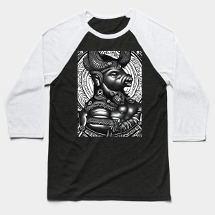 Black and white drawing of Cow God Baseball T-Shirt